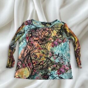 Take Two teal glitter‎ mesh sleeve graphic babydoll fairy top y2k vintage euro